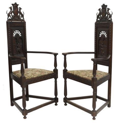 (2) FRENCH BRETON CARVED OAK