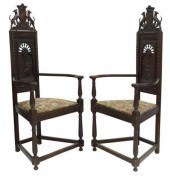 (2) FRENCH BRETON CARVED OAK C