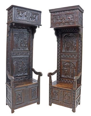 (2) FRENCH BRETON CARVED OAK
