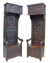 (2) FRENCH BRETON CARVED OAK F