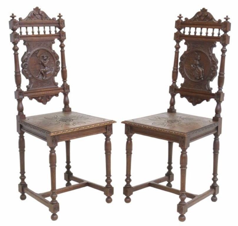 (2) FRENCH BRETON FIGURAL CARVED