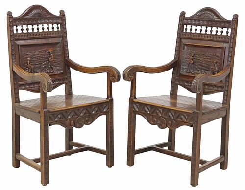 (2) FRENCH BRETON FIGURAL CARVED