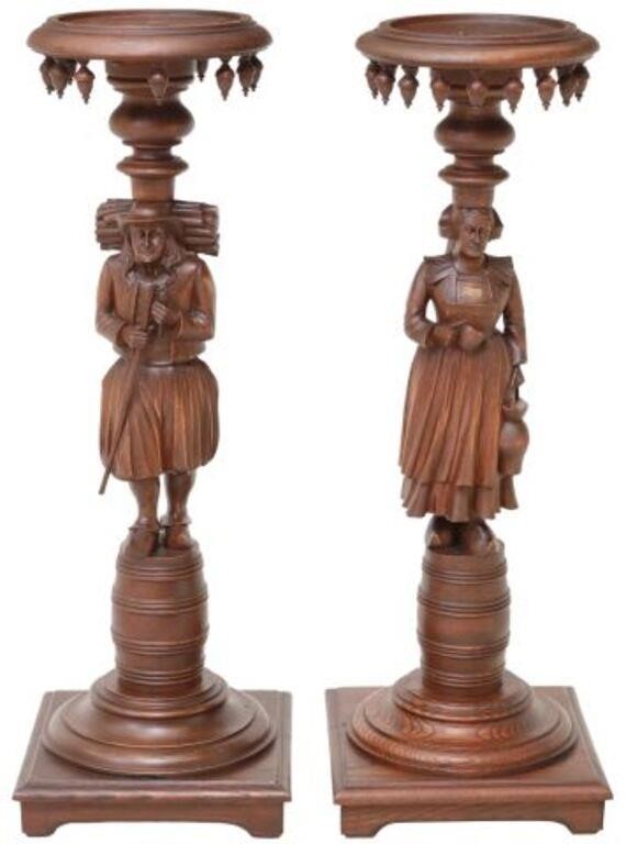 (2) FRENCH BRETON FIGURAL CARVED