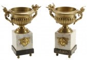 (2) FRENCH BRONZE DORE URNS ON