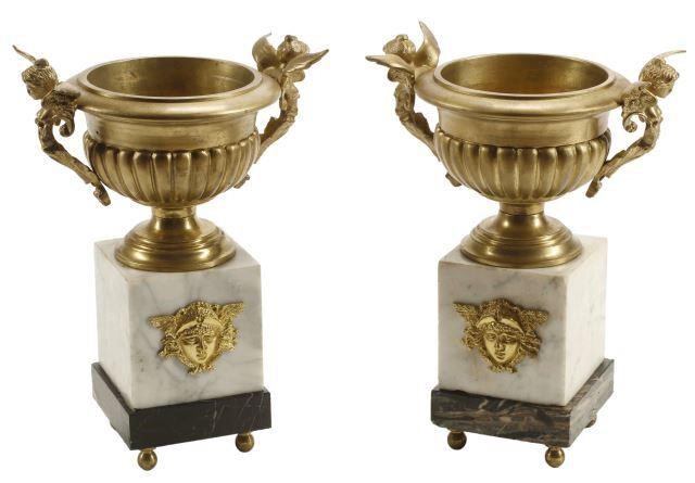 (2) FRENCH BRONZE DORE URNS ON