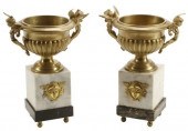 (2) FRENCH BRONZE DORE URNS ON