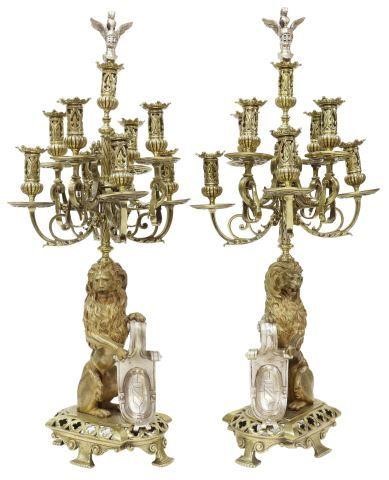 (2) FRENCH BRONZE HERALDIC LION
