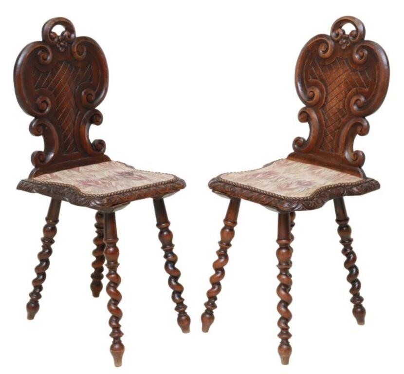 (2) FRENCH CARVED SPIRAL LEG HALL