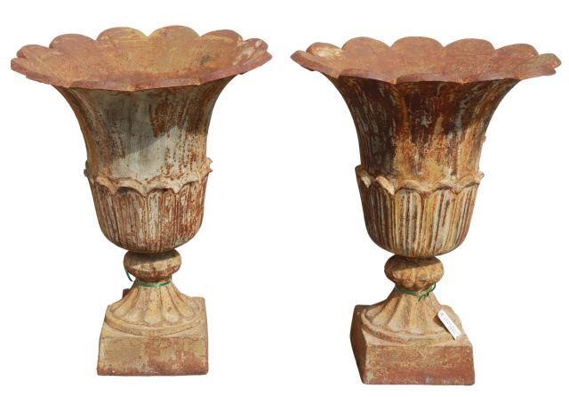 (2) FRENCH CAST IRON CAMPANA URN