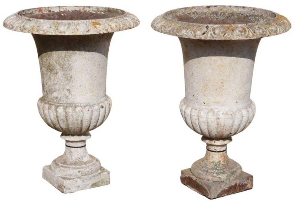 (2) FRENCH CAST IRON GARDEN URNS