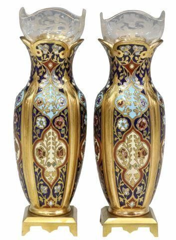(2) FRENCH CHAMPLEVE ENAMEL GILT