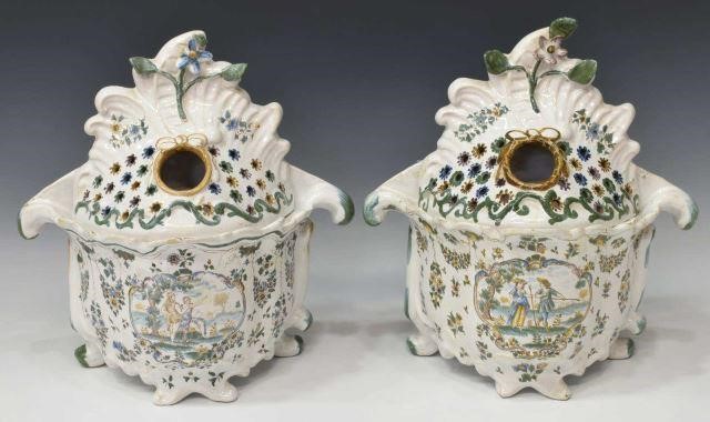 (2) FRENCH FAIENCE BOUQUETIERE