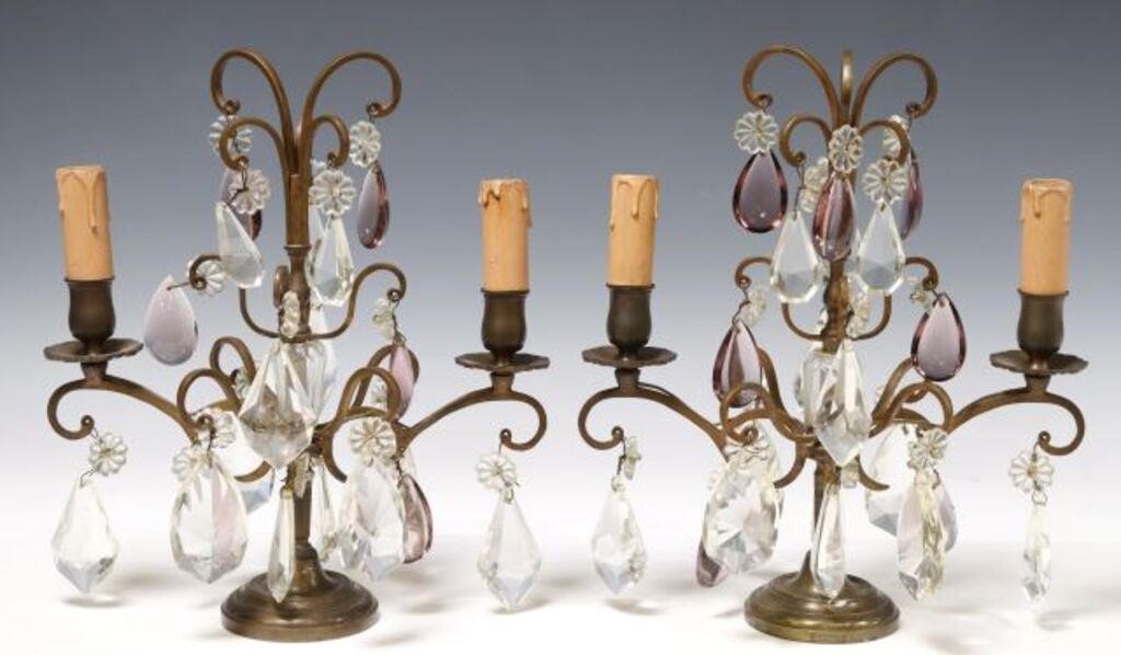 (2) FRENCH GILT METAL & CRYSTAL