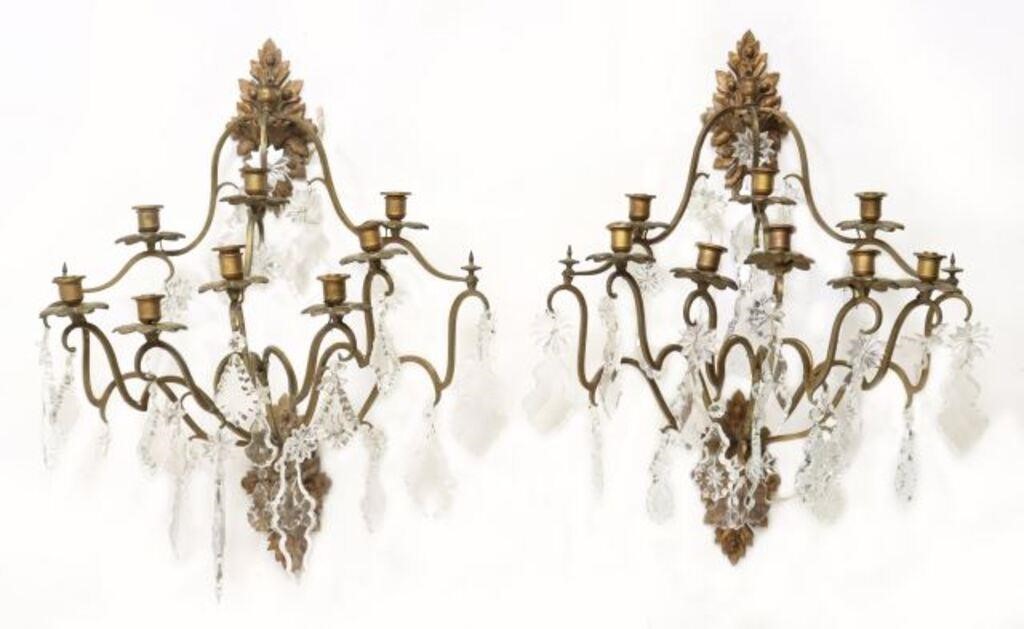 2) FRENCH GILT METAL & CRYSTAL