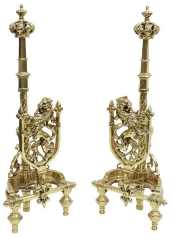 (2) FRENCH GILT METAL LION