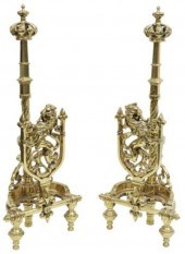 (2) FRENCH GILT METAL LION RAM