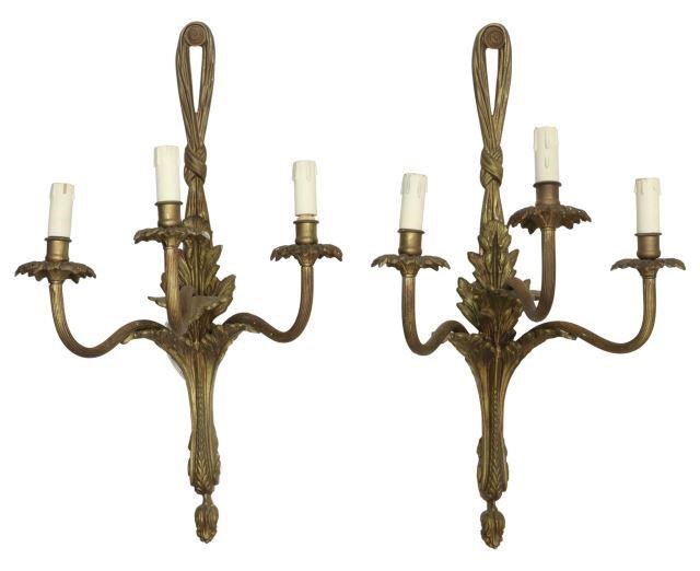 (2) FRENCH GILT METAL THREE-LIGHT