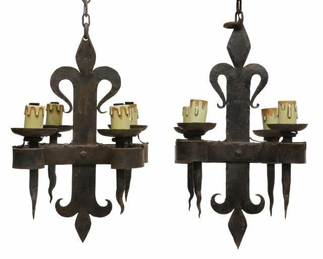 (2) FRENCH GOTHIC REVIVAL IRON 4-LT
