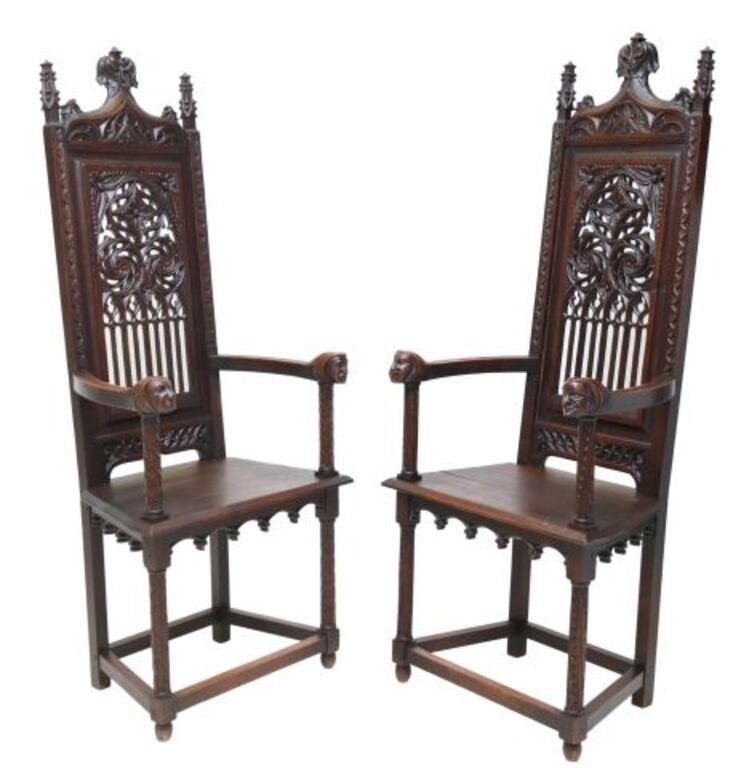(2) FRENCH GOTHIC REVIVAL OAK