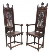 (2) FRENCH GOTHIC REVIVAL OAK