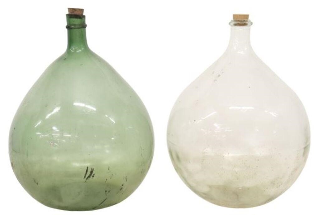 (2) FRENCH GREEN & CLEAR GLASS