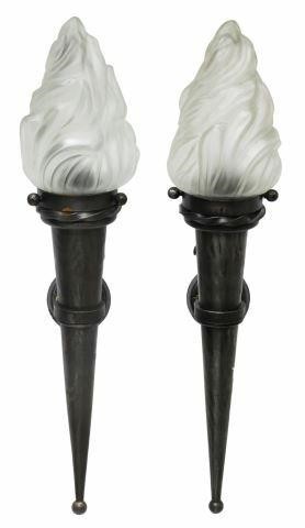(2) FRENCH IRON TORCH-FORM WALL