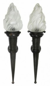 (2) FRENCH IRON TORCH-FORM WAL