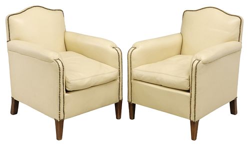 (2) FRENCH LEATHER UPHOLSTERED CLUB