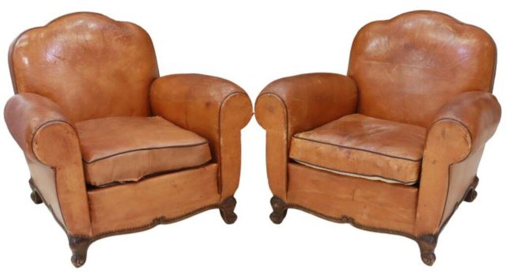 (2) FRENCH LEATHER UPHOLSTERED CLUB