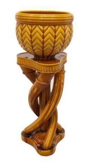 (2) FRENCH MAJOLICA GLAZED JAR