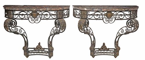 (2) FRENCH MARBLE-TOP WROUGHT
