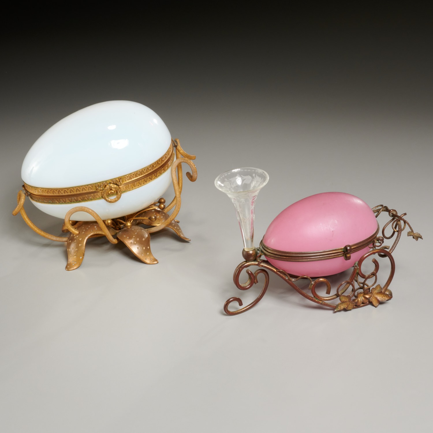 (2) FRENCH OPALINE GLASS, BRONZE