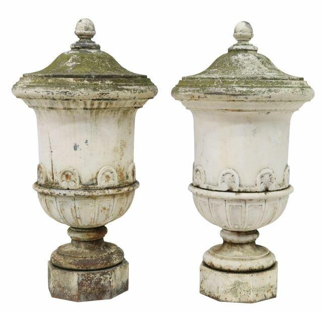 (2) FRENCH PAINTED CAST IRON LIDDED
