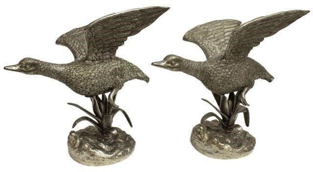 (2) FRENCH PEWTER DUCKS ON