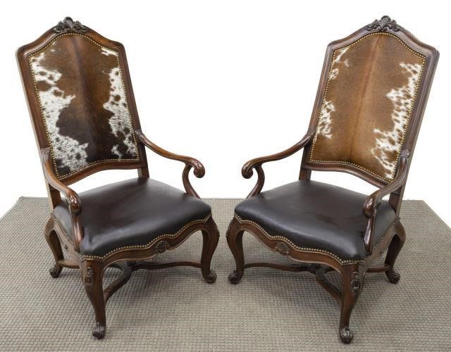 (2) FRENCH PROVINCIAL STYLE COWHIDE
