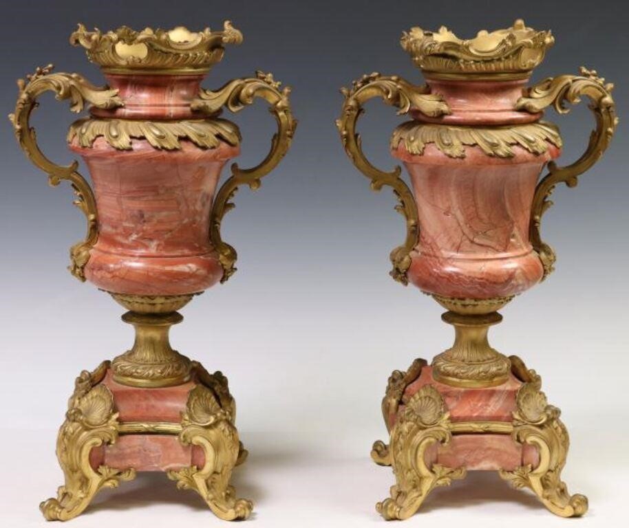 (2) FRENCH ROUGE MARBLE & BRONZE