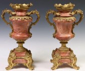 (2) FRENCH ROUGE MARBLE & BRON