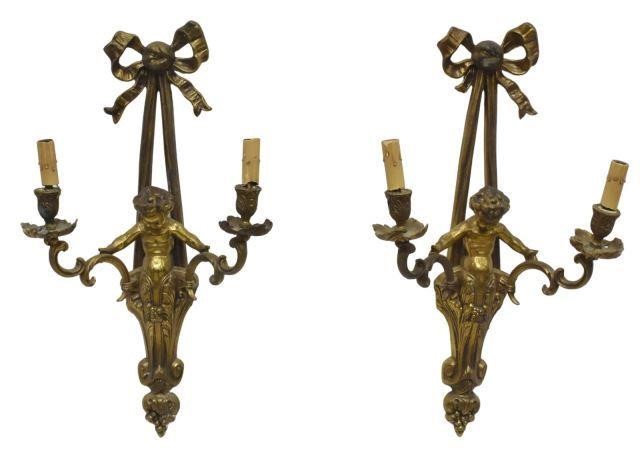(2) FRENCH STYLE BRASS CHERUB