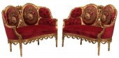 (2) FRENCH STYLE GILT & UPHOLS
