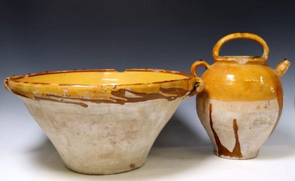 (2) FRENCH YELLOW-GLAZED