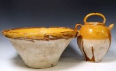 (2) FRENCH YELLOW-GLAZED EARTH