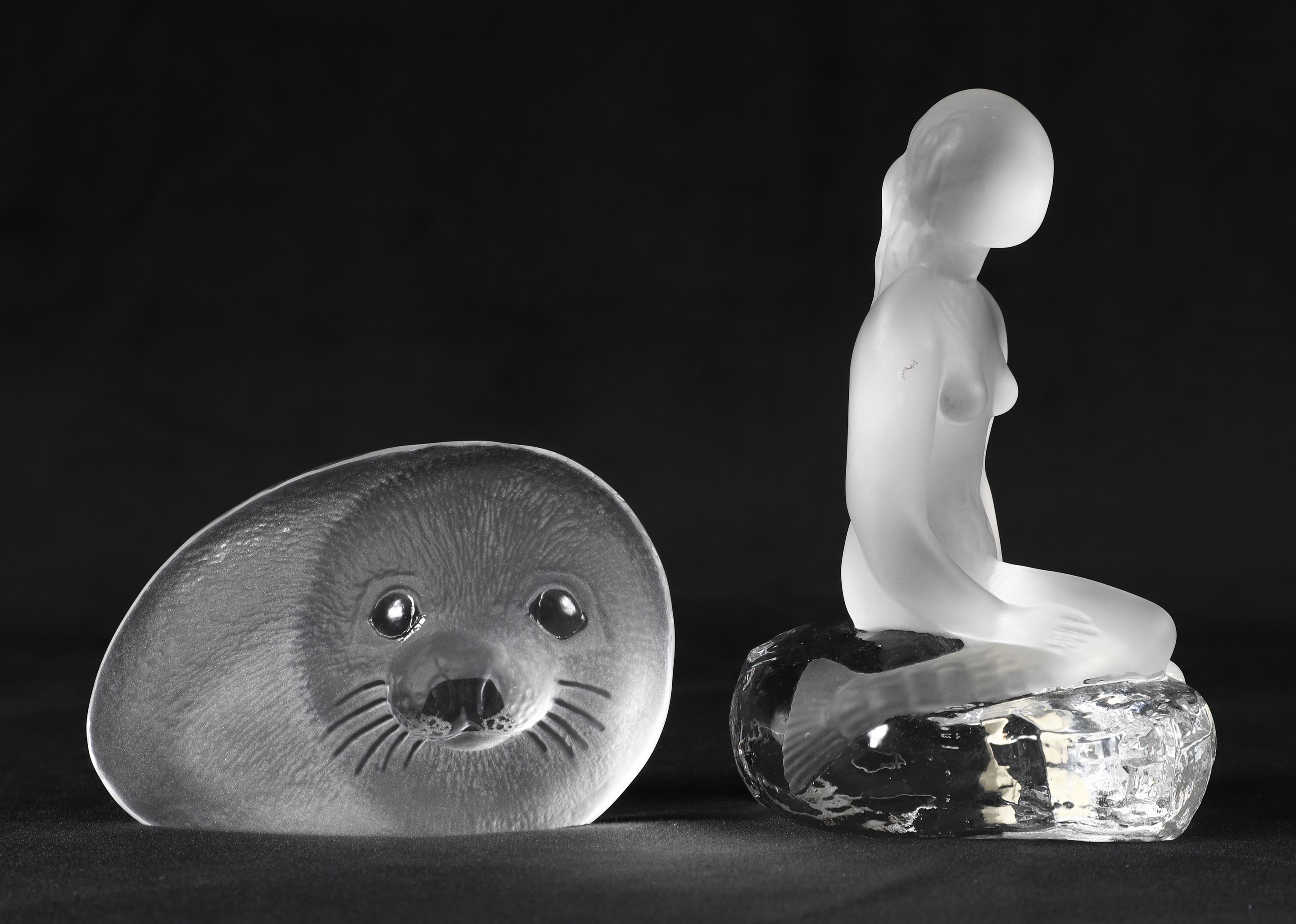 (2) Frosted & clear crystal figural