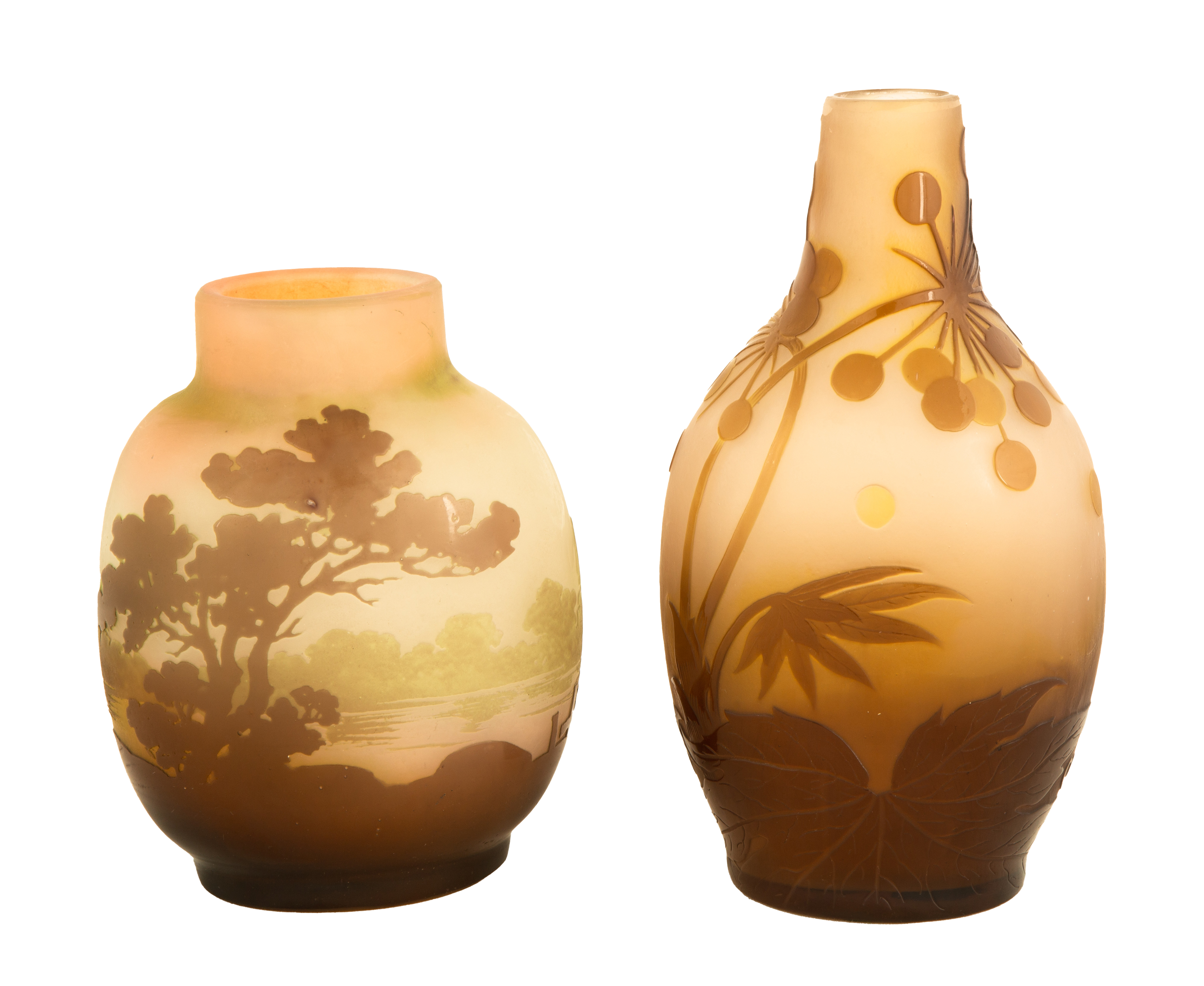 (2) GALLE SCENIC CAMEO ART GLASS
