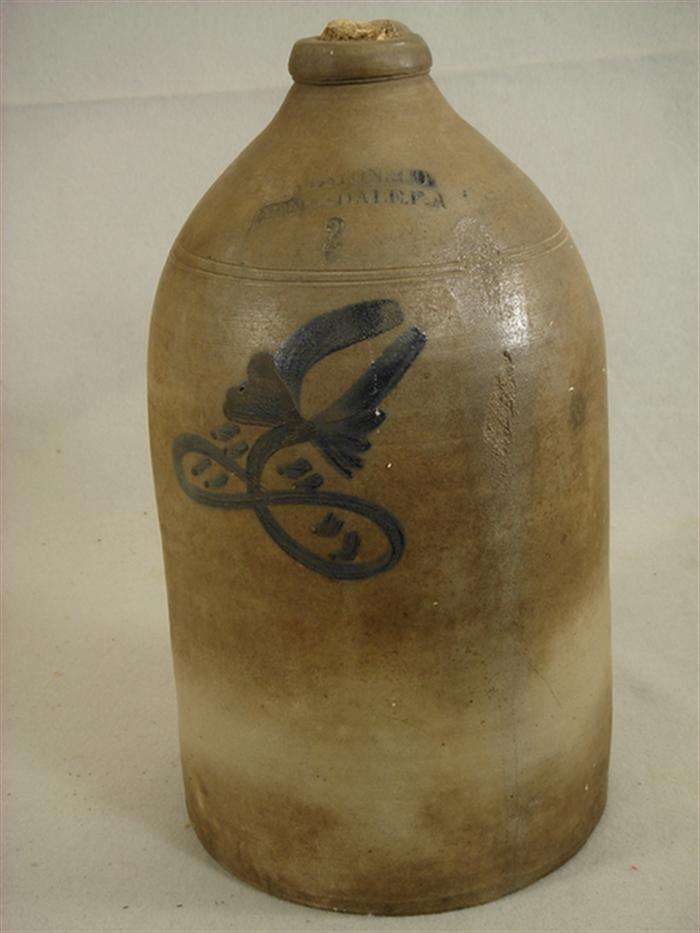 2 gallon blue decorated stoneware