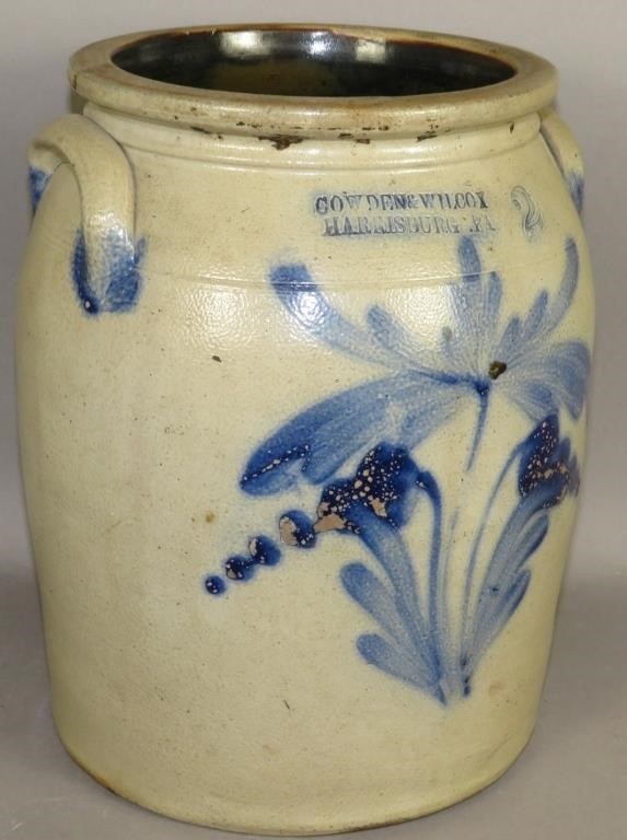 2 GALLON COBALT DECORATED STONEWARE