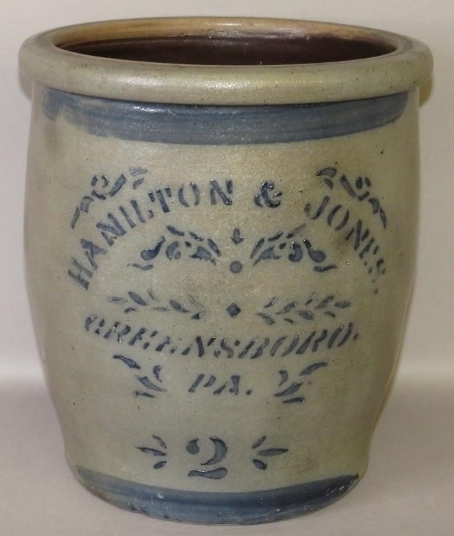 2 GALLON COBALT DECORATED STONEWARE
