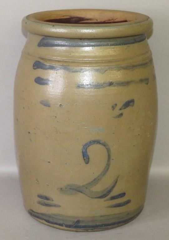 2 GALLON COBALT DECORATED STONEWARE