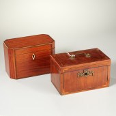 (2) GEORGIAN INLAID TEA CADDIE