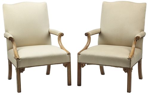 (2) GEORGIAN STYLE UPHOLSTERED