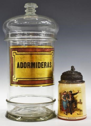 (2) GERMAN BEER STEIN & LARGE GLASS
